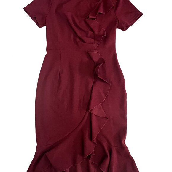 Aisize Ruffle Drapped 50s Vintage Style Dress Size Medium Burgundy Wine Party - Picture 9 of 9